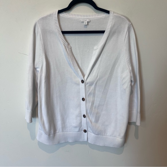 J. Jill Sweaters - J. Jill White Women’s Cardigan Sweater V-Neck 3/4 Sleeves Cotton Size XL Classic